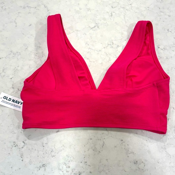 NWT Old Navy Ribbed Textured Hot Pink Plunge Bikini Top Women's Medium Padding - Picture 3 of 9